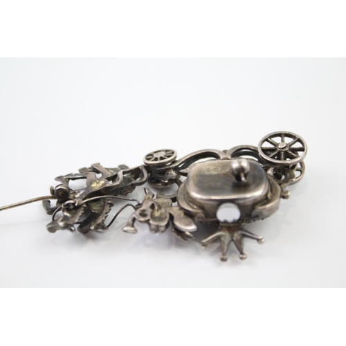 315 - STERLING SILVER Women's Vintage Carriage BROOCH WATCH Hand-Wind WORKING