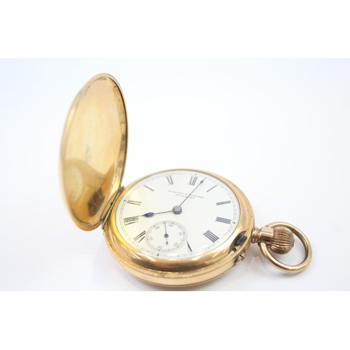 319 - HARVEY & HUNTER Gents Rolled Gold Full Hunter POCKET WATCH Hand-wind WORKING