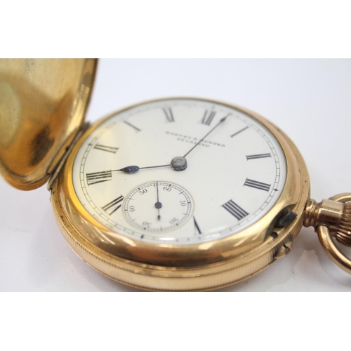 319 - HARVEY & HUNTER Gents Rolled Gold Full Hunter POCKET WATCH Hand-wind WORKING