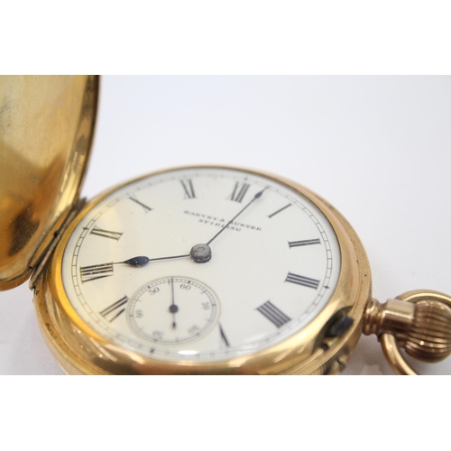 319 - HARVEY & HUNTER Gents Rolled Gold Full Hunter POCKET WATCH Hand-wind WORKING