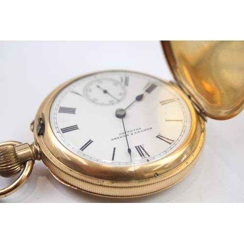 319 - HARVEY & HUNTER Gents Rolled Gold Full Hunter POCKET WATCH Hand-wind WORKING