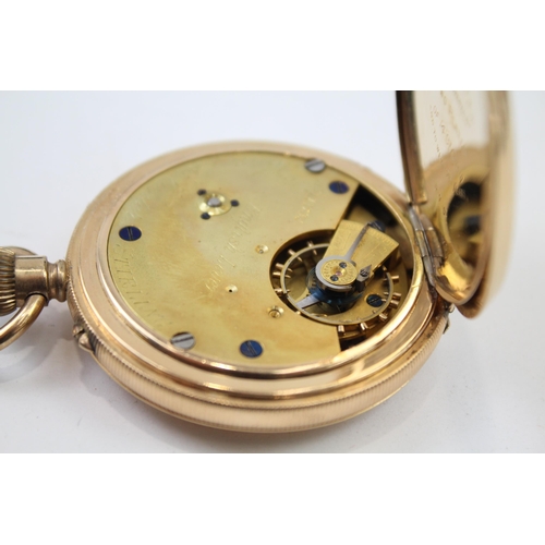 319 - HARVEY & HUNTER Gents Rolled Gold Full Hunter POCKET WATCH Hand-wind WORKING