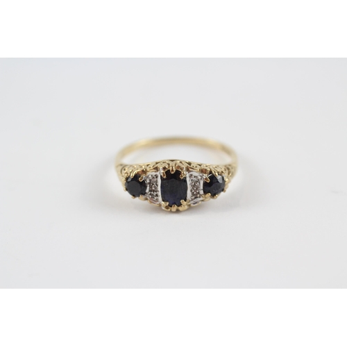 32 - 9ct Gold Sapphire & Diamond Trilogy Ring (2.1g) Size  O