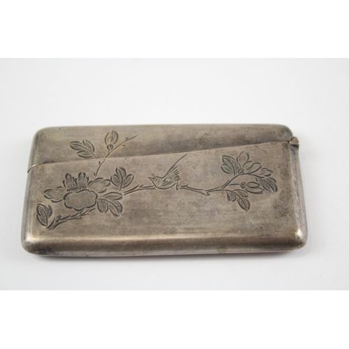 333 - Antique / Vintage .830 Silver Calling Card Case w/ Bird & Foliage Engraving 48g