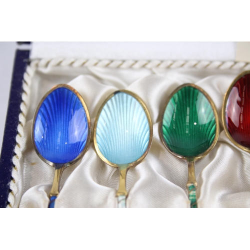 338 - 6 x Vintage .925 Denmark .925 Sterling Silver Guilloche Enamel Spoons (53g)