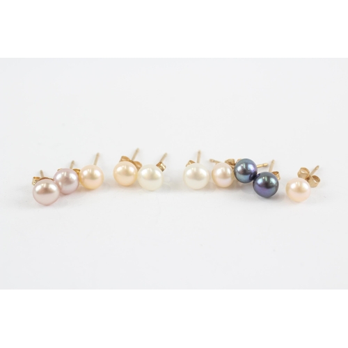 35 - 5 X 9ct Gold Vintage Vari-Hues Cultured Pearl Stud Earrings (2.3g)