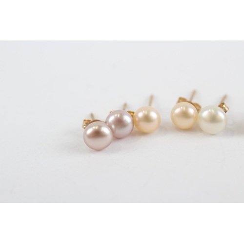 35 - 5 X 9ct Gold Vintage Vari-Hues Cultured Pearl Stud Earrings (2.3g)