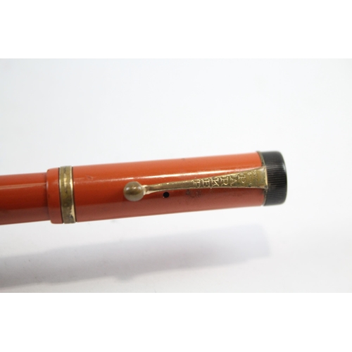 450 - Vintage Parker Lucky Curve Duofold The Big Red Fountain Pen w/ Gold Plate Nib