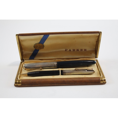 451 - Vintage PARKER 51 Navy FOUNTAIN PEN w/ .925 Sterling Cap, Pencil, Box Etc