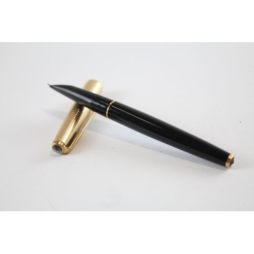 455 - Vintage Parker 61 Black Fountain Pen w/ 14ct Gold Nib, Rolled Gold Cap WRITING