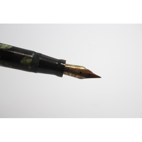 462 - Vintage MABIE TODD Swan Leverless Green FOUNTAIN PEN w/ 14ct Gold Nib WRITING