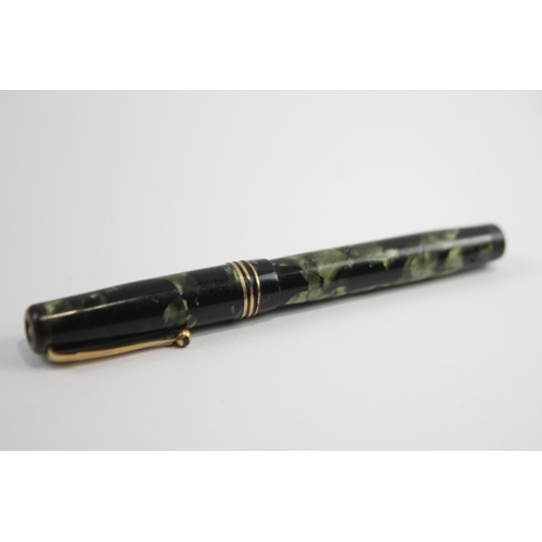 462 - Vintage MABIE TODD Swan Leverless Green FOUNTAIN PEN w/ 14ct Gold Nib WRITING