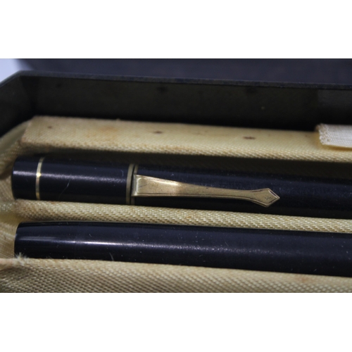 466 - Vintage Wyvern No.600 Black Fountain Pen w/ 14ct Gold Nib WRITING Bakelite Case