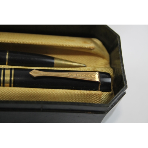 466 - Vintage Wyvern No.600 Black Fountain Pen w/ 14ct Gold Nib WRITING Bakelite Case