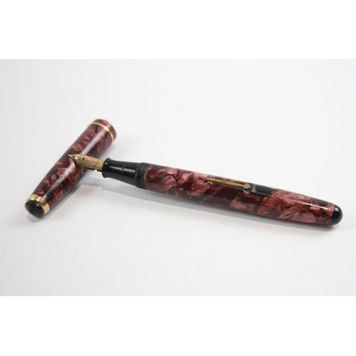 479 - Vintage De La Rue Onoto Junior Burgundy Fountain Pen w/ 14ct Gold Nib WRITING