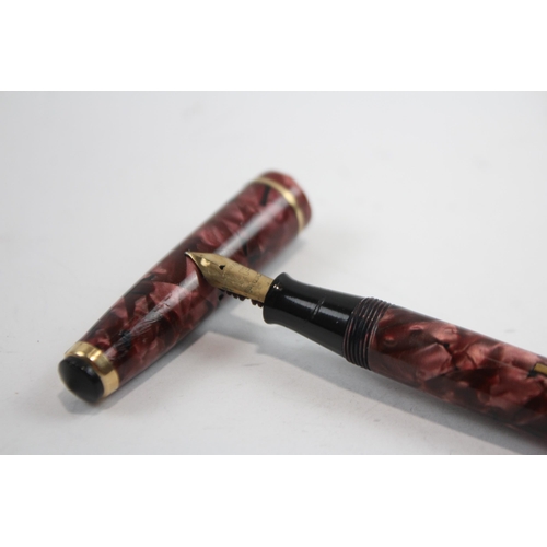 479 - Vintage De La Rue Onoto Junior Burgundy Fountain Pen w/ 14ct Gold Nib WRITING