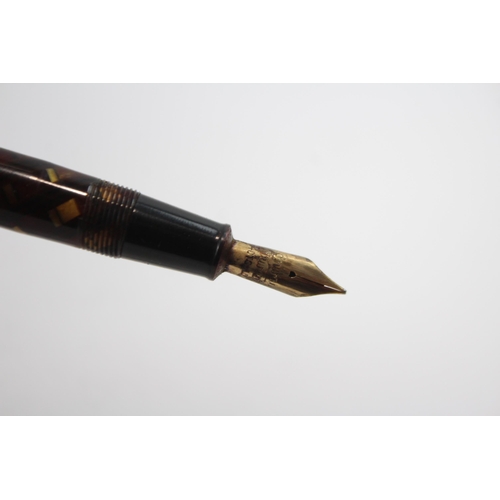 483 - Vintage Conway Stewart 28 Brown Fountain Pen w/ 14ct Gold Nib WRITING