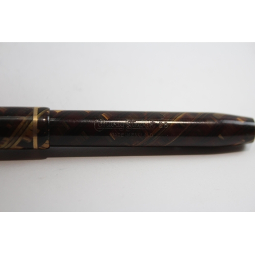 483 - Vintage Conway Stewart 28 Brown Fountain Pen w/ 14ct Gold Nib WRITING