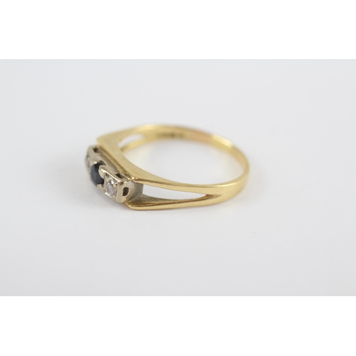 49 - 18ct Gold Diamond & Sapphire Three Stone Ring (3.4g) Size  O