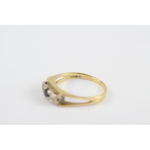 49 - 18ct Gold Diamond & Sapphire Three Stone Ring (3.4g) Size  O