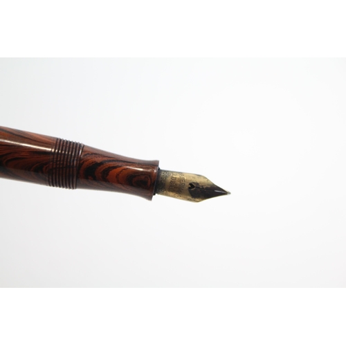 490 - Vintage WATERMAN Ideal Wood Effect Fountain Pen w/ 14ct Nib, 9ct Band (14g)