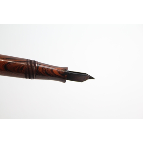 490 - Vintage WATERMAN Ideal Wood Effect Fountain Pen w/ 14ct Nib, 9ct Band (14g)