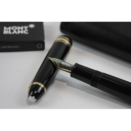 492 - MONTBLANC Meisterstuck Black FOUNTAIN PEN w/ 14ct White Gold Nib WRITING