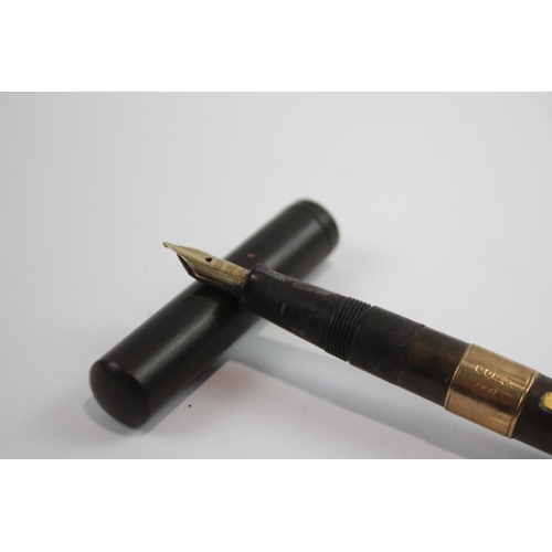 500 - Vintage Waterman Ideal Brown Fountain Pen w/ 14ct Nib, 9ct Gold Banding WRITING