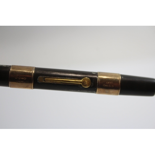 500 - Vintage Waterman Ideal Brown Fountain Pen w/ 14ct Nib, 9ct Gold Banding WRITING