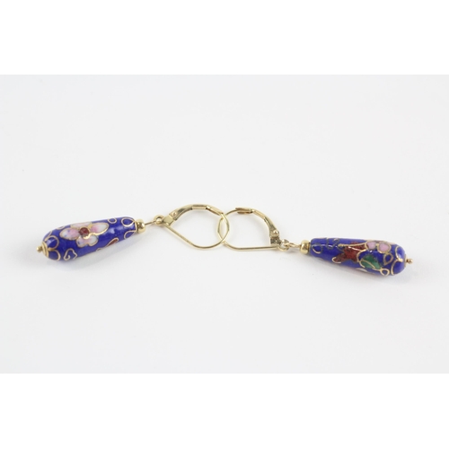 6 - 14ct Gold Multi-Gemstone Drop Earrings With Gold Vein Inc. Lapis Lazuli (4.1g)
