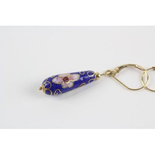 6 - 14ct Gold Multi-Gemstone Drop Earrings With Gold Vein Inc. Lapis Lazuli (4.1g)