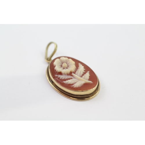 62 - 14ct Gold Cameo Pendant With Floral Motif (2.2g)