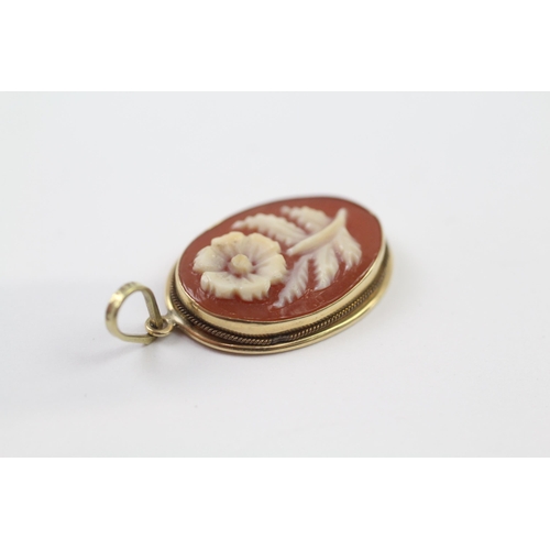 62 - 14ct Gold Cameo Pendant With Floral Motif (2.2g)