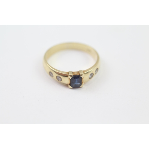 69 - 14ct Gold Sapphire Single Stone Ring With Diamond Set Shank (3.2g) Size  M