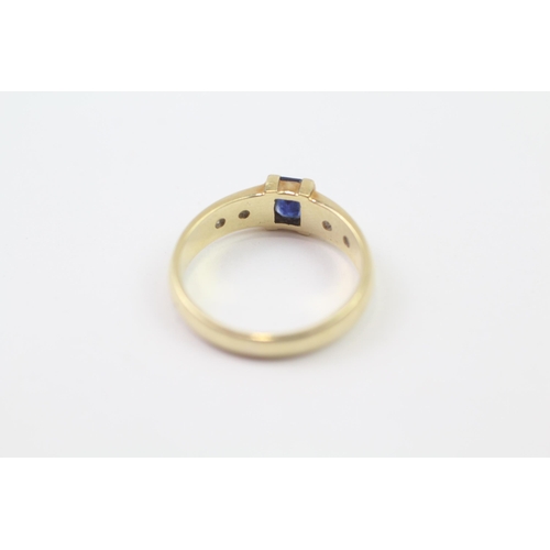 69 - 14ct Gold Sapphire Single Stone Ring With Diamond Set Shank (3.2g) Size  M