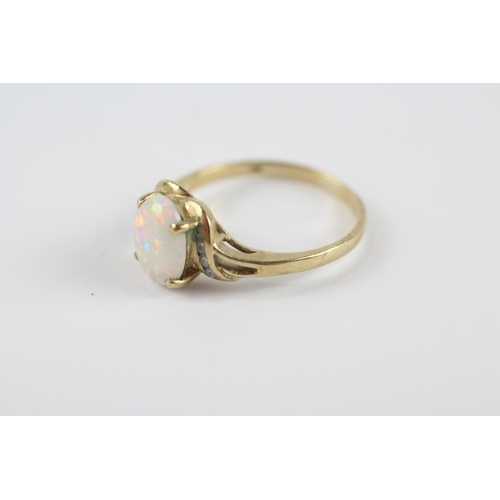 7 - 9ct Gold White Opal Single Stone Ring With Diamond Accent (2g) Size  N