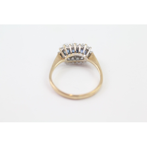 74 - 9ct Gold Sapphire Three Stone Ring With Diamond Surround (2.5g) Size  P