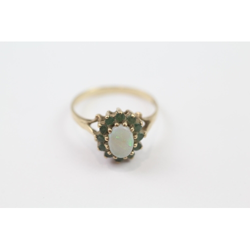 83 - 18ct Gold White Opal & Emerald Oval Cluster Ring (2.3g) Size  N