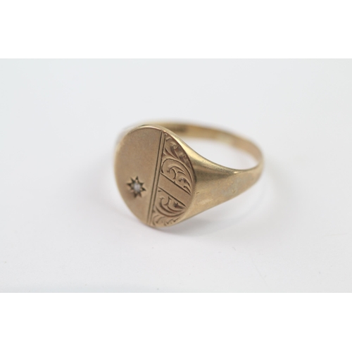 85 - 9ct Gold Signet Ring With Diamond Highlight (1.8g) Size  P