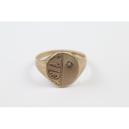 85 - 9ct Gold Signet Ring With Diamond Highlight (1.8g) Size  P