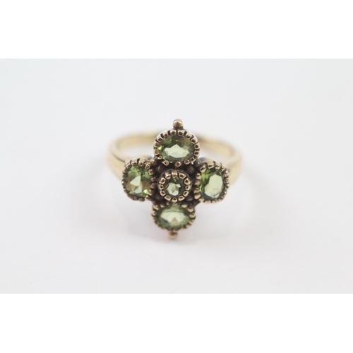 86 - 9ct Gold Peridot Five Stone Cluster Ring (3.8g) Size  N