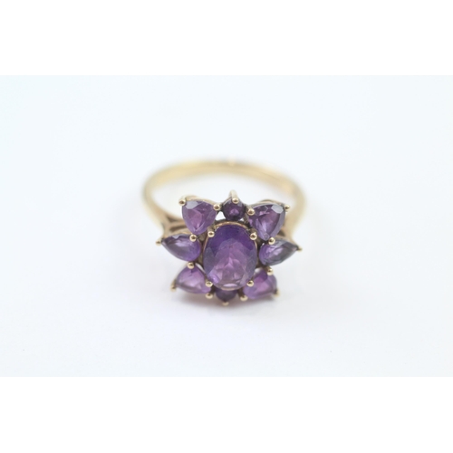 88 - 9ct Gold Amethyst Floral Cluster Ring (3.8g) Size  O