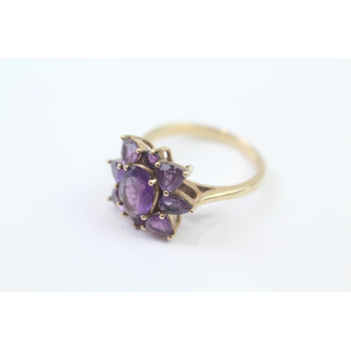 88 - 9ct Gold Amethyst Floral Cluster Ring (3.8g) Size  O