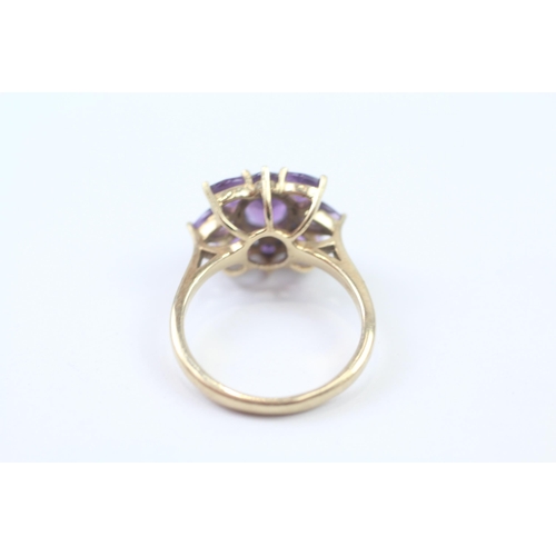 88 - 9ct Gold Amethyst Floral Cluster Ring (3.8g) Size  O