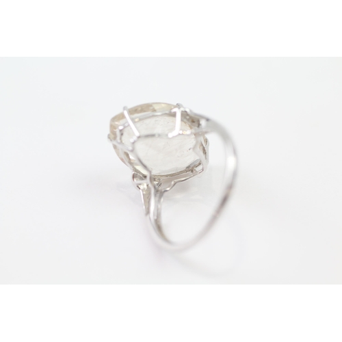 93 - 9ct White Gold Rutilated Quartz Single Stone Ring With Diamond Sides (4.6g) Size  S