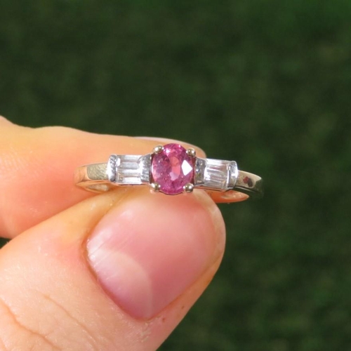 67 - 9ct Gold Pink & White Sapphire Three Stone Ring (1.9g) Size  O