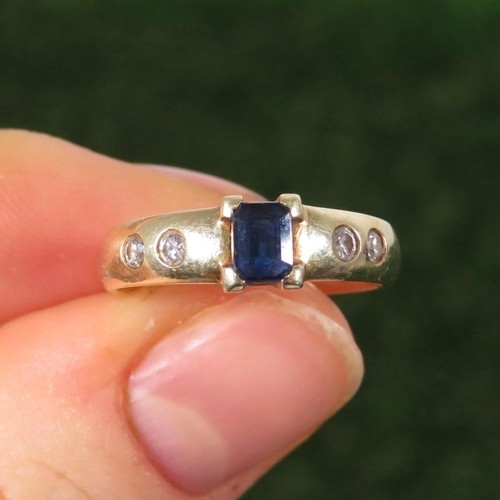 69 - 14ct Gold Sapphire Single Stone Ring With Diamond Set Shank (3.2g) Size  M