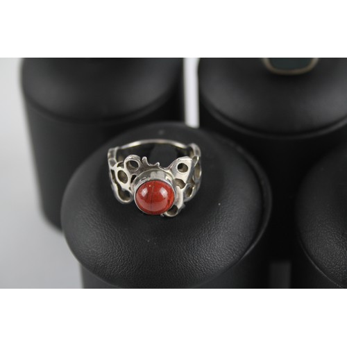 262 - A collection of silver gemstone rings including Bloodstone (44g)