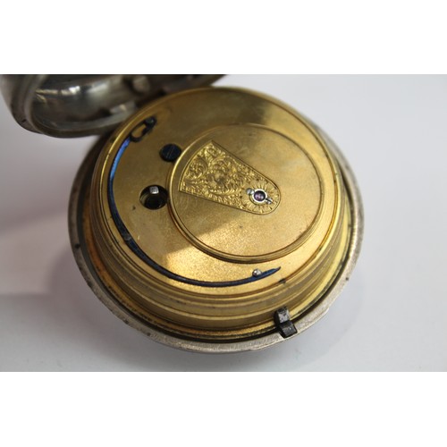 314 - STERLING SILVER Pair Cased Mens Antique Fusee POCKET WATCH Key-Wind WORKING 1874