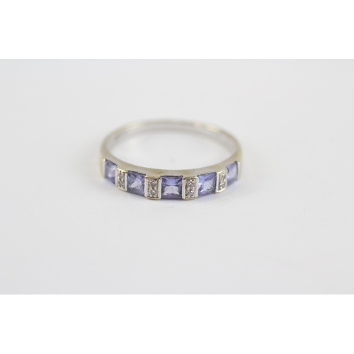 104 - 9ct White Gold Vintage Tanzanite And Diamond Set Half Hoop Eternity Ring (1.8g) Size  O